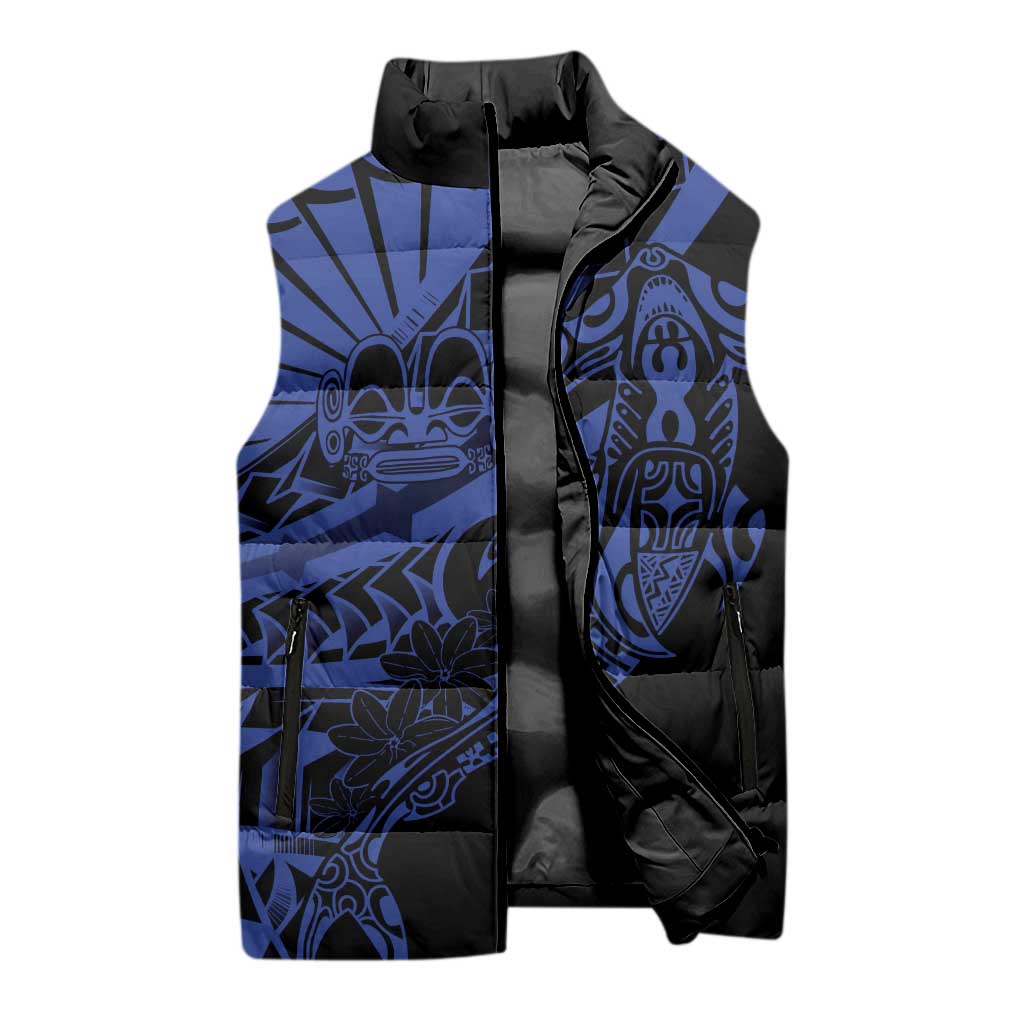 Blue Marquesas Islands Sleeveless Puffer Jacket Marquesan Matatiki Hammerhead Shark Patutiki - Polynesian Pride