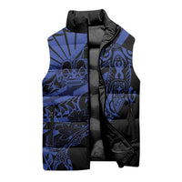 Blue Marquesas Islands Sleeveless Puffer Jacket Marquesan Matatiki Hammerhead Shark Patutiki - Polynesian Pride