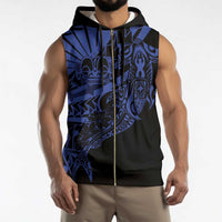 Blue Marquesas Islands Sleeveless Zip Hoodie Marquesan Matatiki Hammerhead Shark Patutiki - Polynesian Pride