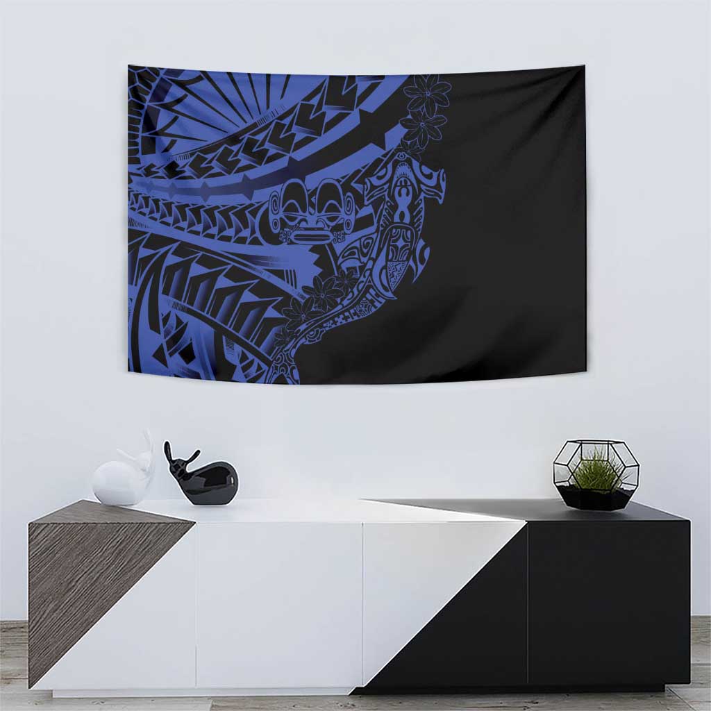 Blue Marquesas Islands Tapestry Marquesan Matatiki Hammerhead Shark Patutiki - Polynesian Pride