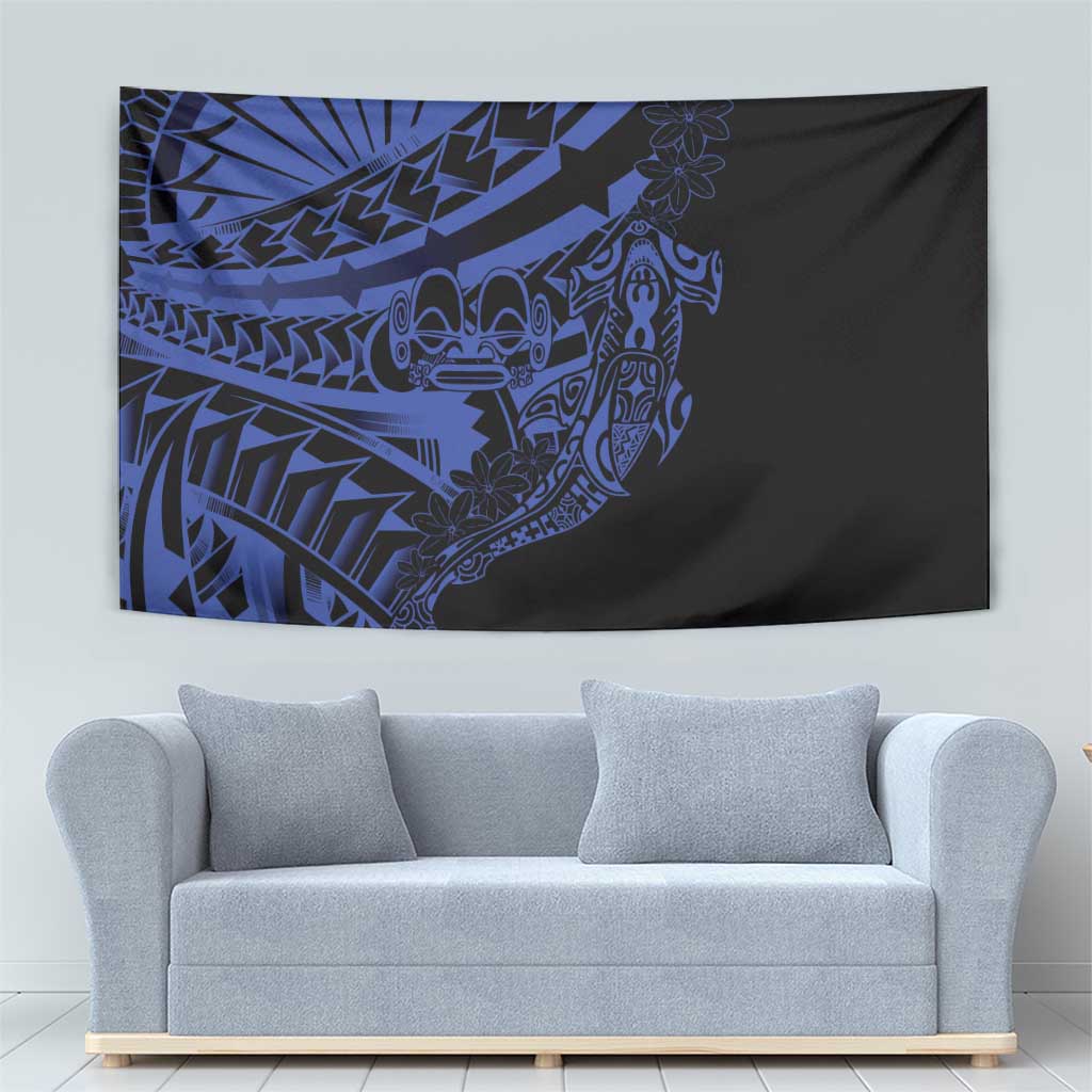 Blue Marquesas Islands Tapestry Marquesan Matatiki Hammerhead Shark Patutiki - Polynesian Pride