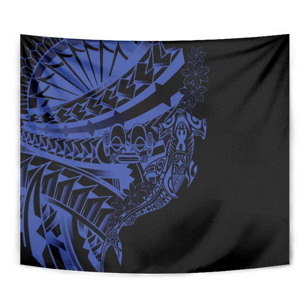 Blue Marquesas Islands Tapestry Marquesan Matatiki Hammerhead Shark Patutiki - Polynesian Pride