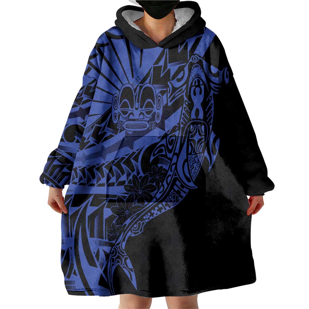 Blue Marquesas Islands Wearable Blanket Hoodie Marquesan Matatiki Hammerhead Shark Patutiki - Polynesian Pride