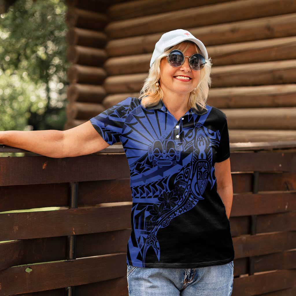 Blue Marquesas Islands Women Polo Shirt Marquesan Matatiki Hammerhead Shark Patutiki - Polynesian Pride