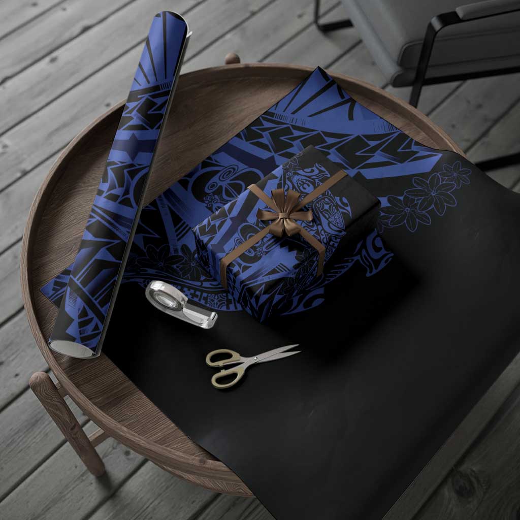 Blue Marquesas Islands Wrapping Paper Marquesan Matatiki Hammerhead Shark Patutiki - Polynesian Pride