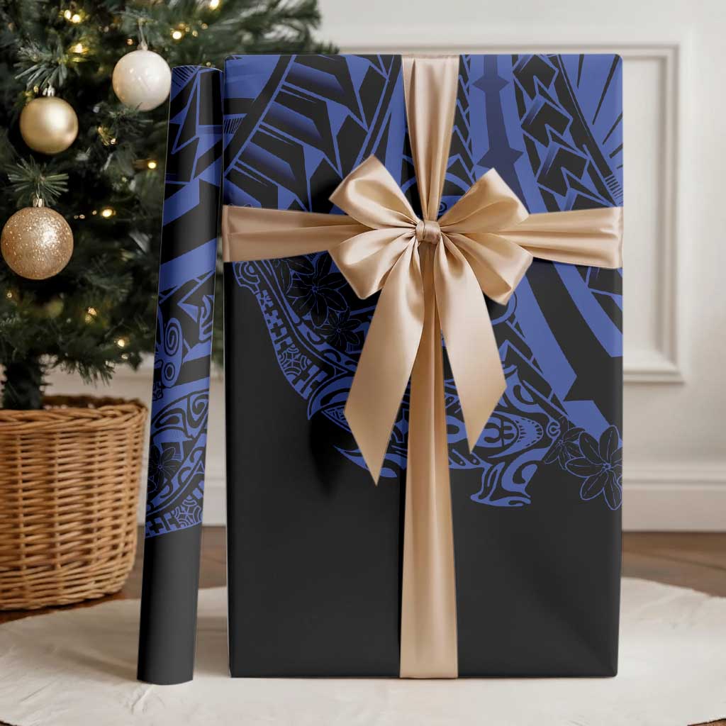 Blue Marquesas Islands Wrapping Paper Marquesan Matatiki Hammerhead Shark Patutiki - Polynesian Pride