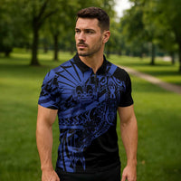Blue Marquesas Islands Zipper Polo Shirt Marquesan Matatiki Hammerhead Shark Patutiki - Polynesian Pride