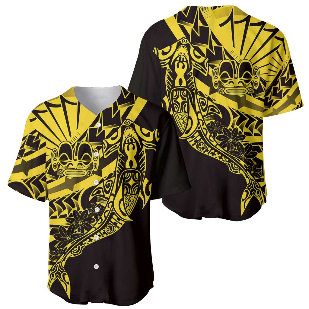 Yellow Marquesas Islands Baseball Jersey Marquesan Matatiki Hammerhead Shark Patutiki - Polynesian Pride