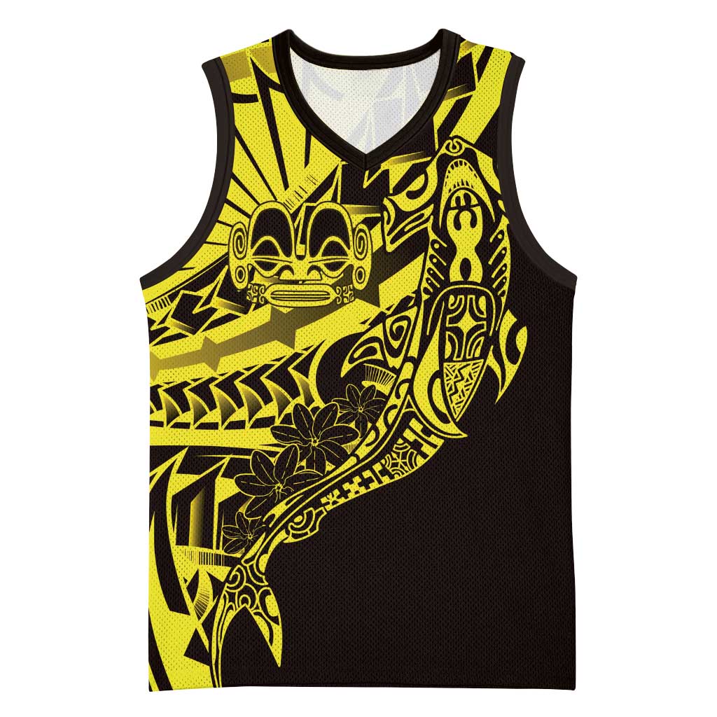 Yellow Marquesas Islands Basketball Jersey Marquesan Matatiki Hammerhead Shark Patutiki - Polynesian Pride