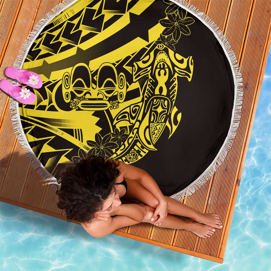 Yellow Marquesas Islands Beach Blanket Marquesan Matatiki Hammerhead Shark Patutiki - Polynesian Pride