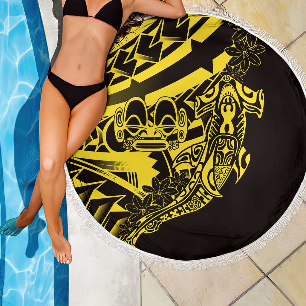 Yellow Marquesas Islands Beach Blanket Marquesan Matatiki Hammerhead Shark Patutiki - Polynesian Pride