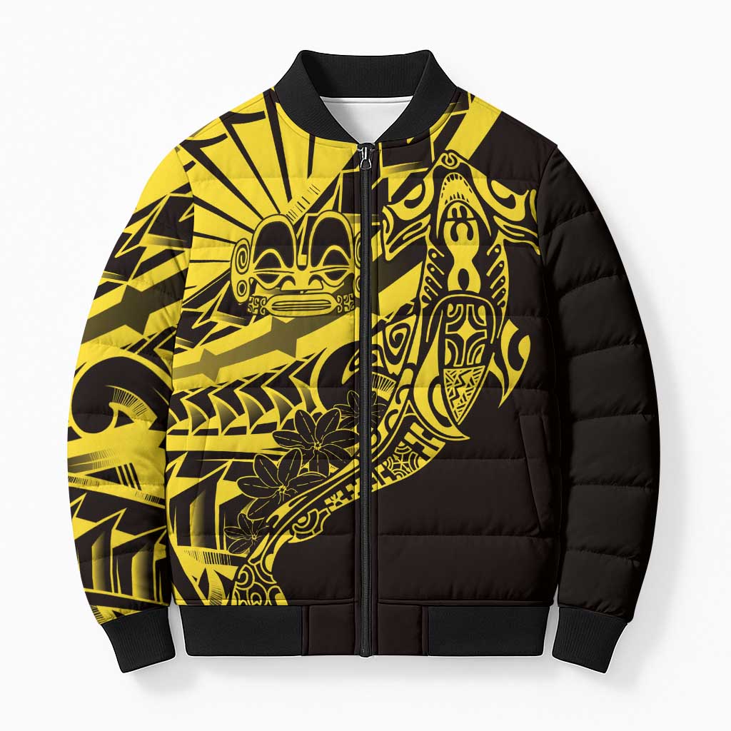 Yellow Marquesas Islands Bomber Puffer Jacket Marquesan Matatiki Hammerhead Shark Patutiki - Polynesian Pride