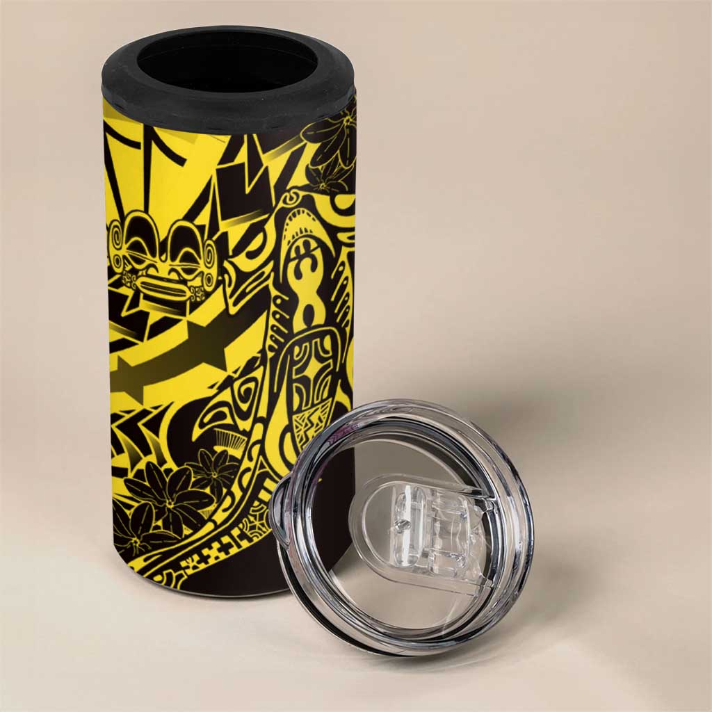 Yellow Marquesas Islands 4 in 1 Can Cooler Tumbler Marquesan Matatiki Hammerhead Shark Patutiki - Polynesian Pride