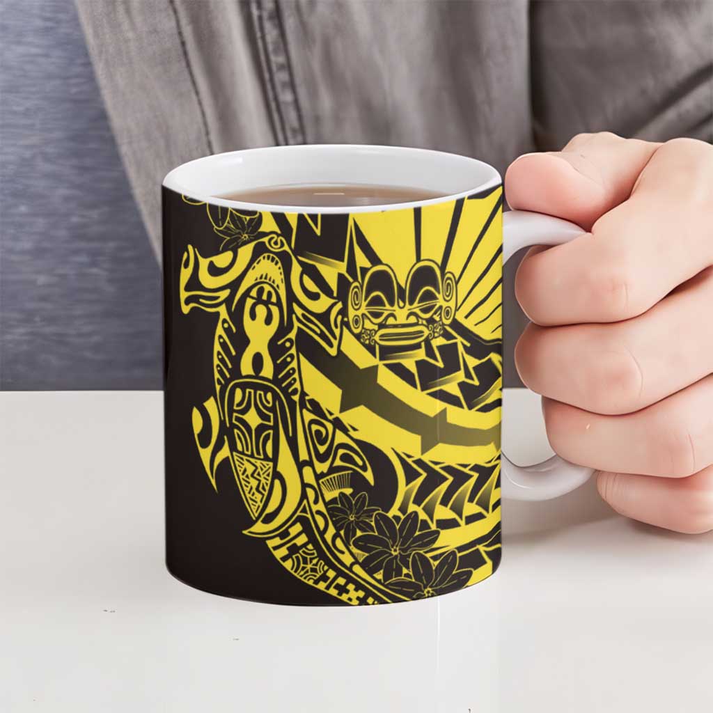 Yellow Marquesas Islands Ceramic Mug Marquesan Matatiki Hammerhead Shark Patutiki - Polynesian Pride