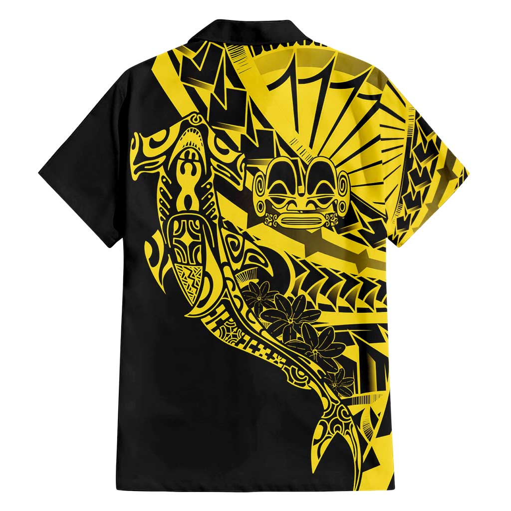 Yellow Marquesas Islands Family Matching Off Shoulder Maxi Dress and Hawaiian Shirt Marquesan Matatiki Hammerhead Shark Patutiki - Polynesian Pride