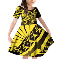 Yellow Marquesas Islands Family Matching Off Shoulder Short Dress and Hawaiian Shirt Marquesan Matatiki Hammerhead Shark Patutiki - Polynesian Pride