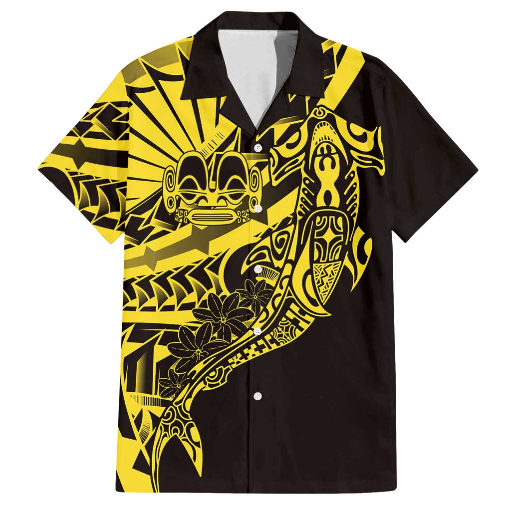 Yellow Marquesas Islands Family Matching Puletasi and Hawaiian Shirt Marquesan Matatiki Hammerhead Shark Patutiki - Polynesian Pride