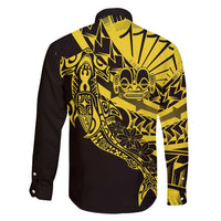 Yellow Marquesas Islands Family Matching Puletasi and Hawaiian Shirt Marquesan Matatiki Hammerhead Shark Patutiki - Polynesian Pride