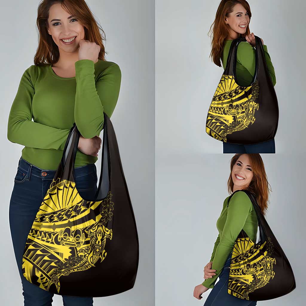 Yellow Marquesas Islands Grocery Bag Marquesan Matatiki Hammerhead Shark Patutiki - Polynesian Pride