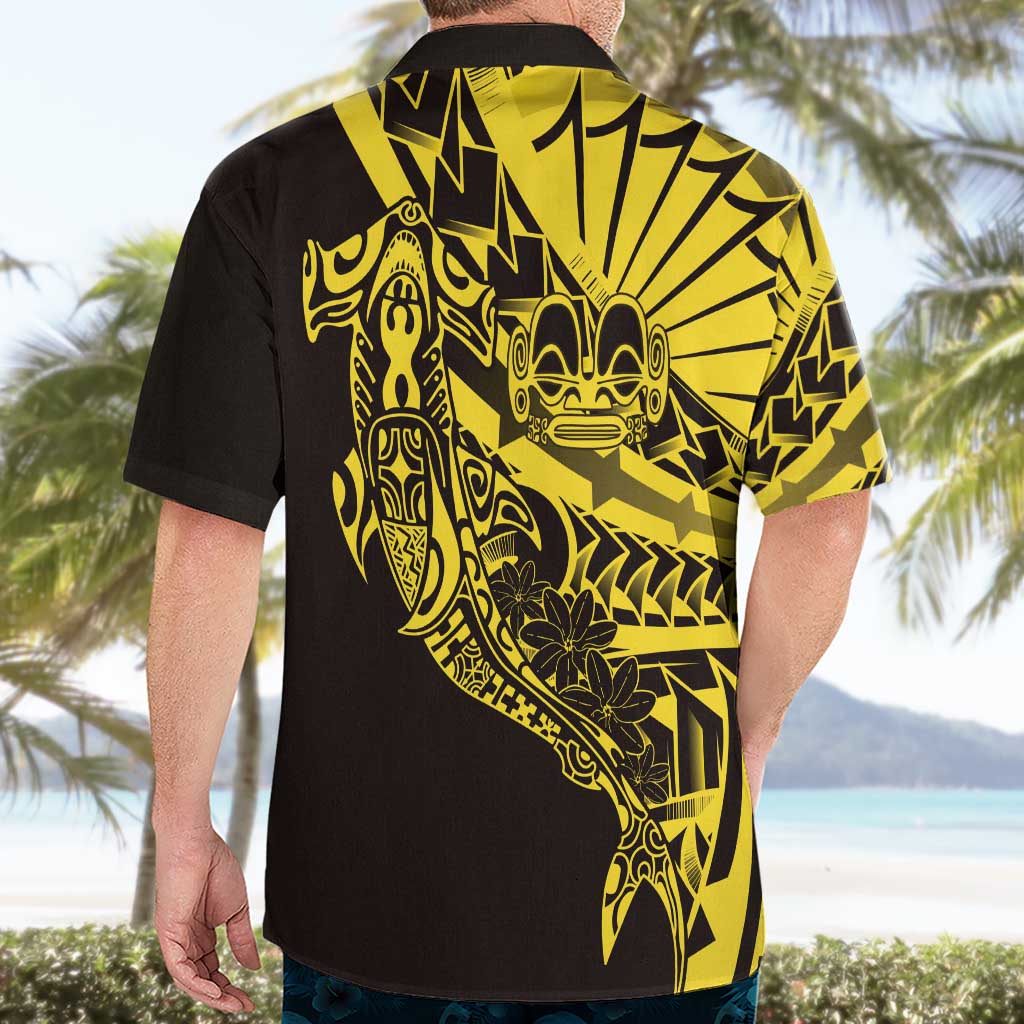 Yellow Marquesas Islands Hawaiian Shirt Marquesan Matatiki Hammerhead Shark Patutiki - Polynesian Pride
