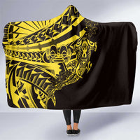 Yellow Marquesas Islands Hooded Blanket Marquesan Matatiki Hammerhead Shark Patutiki - Polynesian Pride