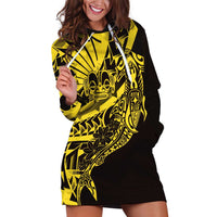 Yellow Marquesas Islands Hoodie Dress Marquesan Matatiki Hammerhead Shark Patutiki - Polynesian Pride