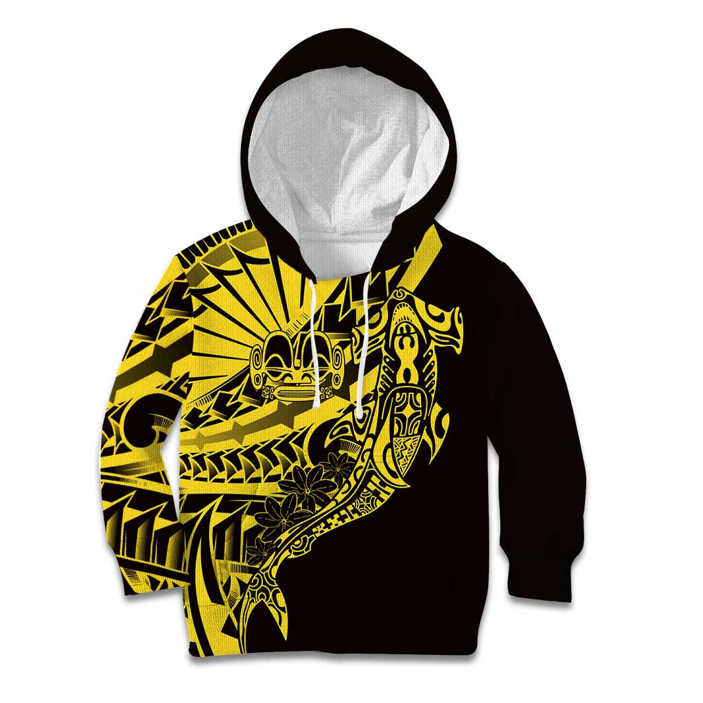 Yellow Marquesas Islands Kid Hoodie Marquesan Matatiki Hammerhead Shark Patutiki - Polynesian Pride