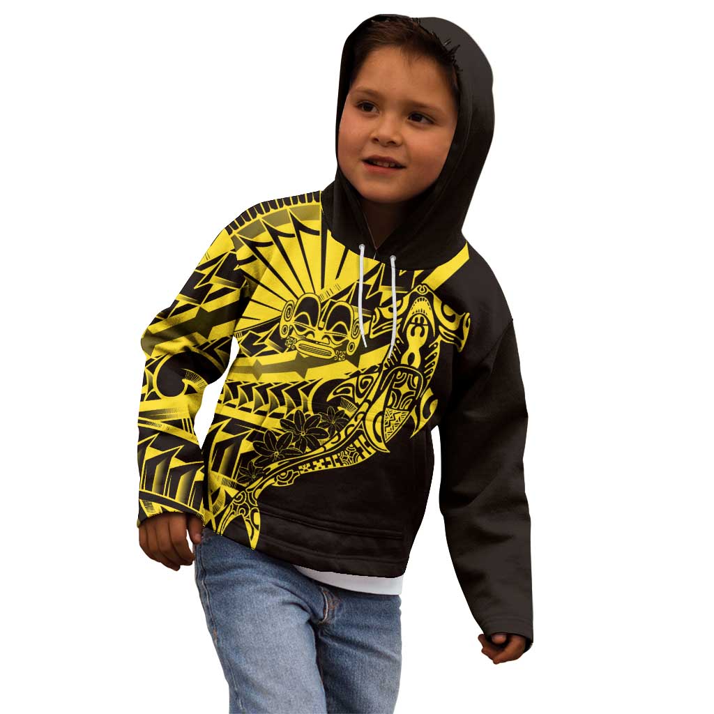 Yellow Marquesas Islands Kid Hoodie Marquesan Matatiki Hammerhead Shark Patutiki - Polynesian Pride