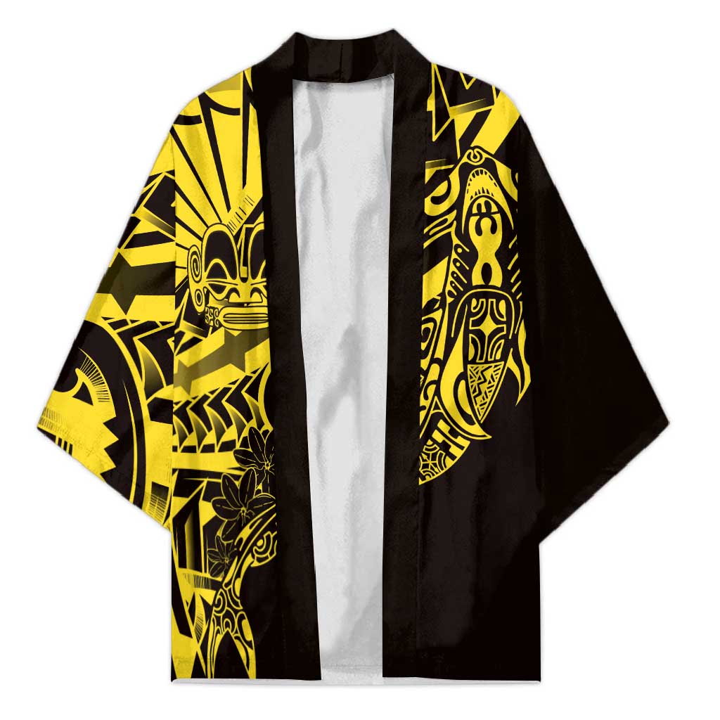 Yellow Marquesas Islands Kimono Marquesan Matatiki Hammerhead Shark Patutiki - Polynesian Pride