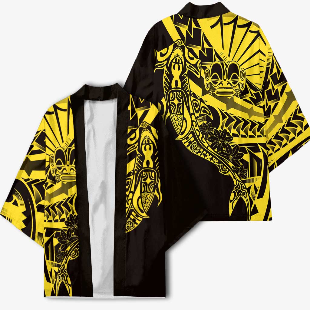 Yellow Marquesas Islands Kimono Marquesan Matatiki Hammerhead Shark Patutiki - Polynesian Pride