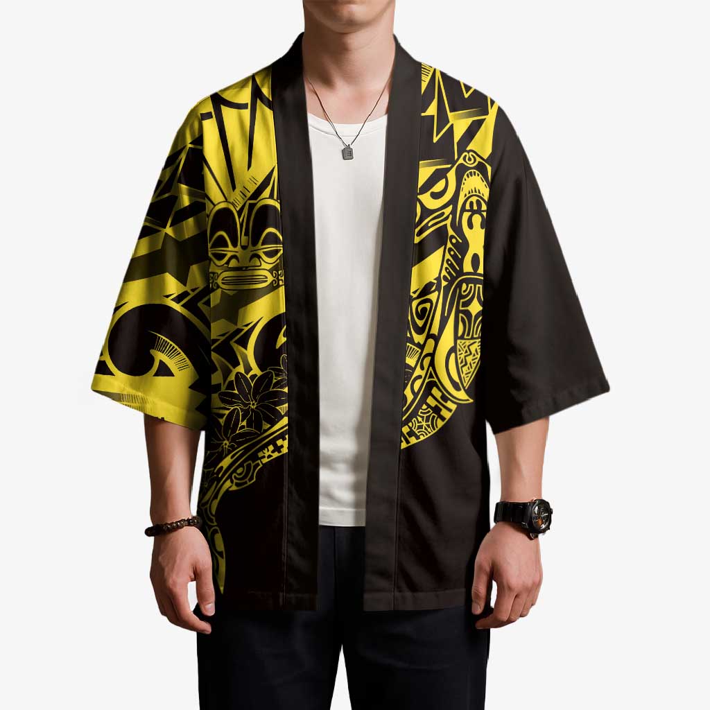 Yellow Marquesas Islands Kimono Marquesan Matatiki Hammerhead Shark Patutiki - Polynesian Pride