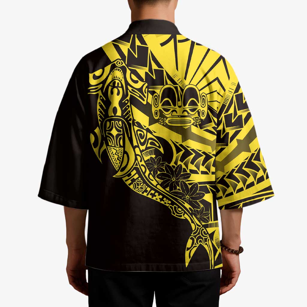Yellow Marquesas Islands Kimono Marquesan Matatiki Hammerhead Shark Patutiki - Polynesian Pride