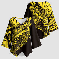 Yellow Marquesas Islands Kimono Sleeve Blouse Marquesan Matatiki Hammerhead Shark Patutiki - Polynesian Pride