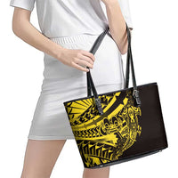 Yellow Marquesas Islands Leather Tote Bag Marquesan Matatiki Hammerhead Shark Patutiki - Polynesian Pride