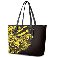 Yellow Marquesas Islands Leather Tote Bag Marquesan Matatiki Hammerhead Shark Patutiki - Polynesian Pride