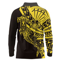 Yellow Marquesas Islands Long Sleeve Polo Shirt Marquesan Matatiki Hammerhead Shark Patutiki - Polynesian Pride
