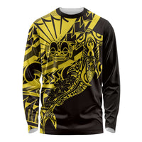 Yellow Marquesas Islands Long Sleeve Shirt Marquesan Matatiki Hammerhead Shark Patutiki - Polynesian Pride