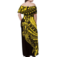 Yellow Marquesas Islands Off Shoulder Maxi Dress Marquesan Matatiki Hammerhead Shark Patutiki - Polynesian Pride