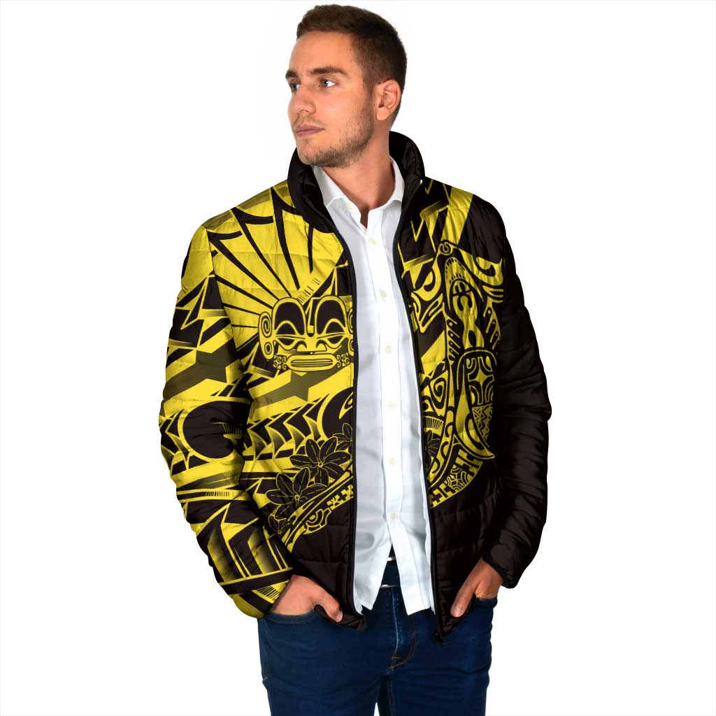 Yellow Marquesas Islands Padded Jacket Marquesan Matatiki Hammerhead Shark Patutiki - Polynesian Pride