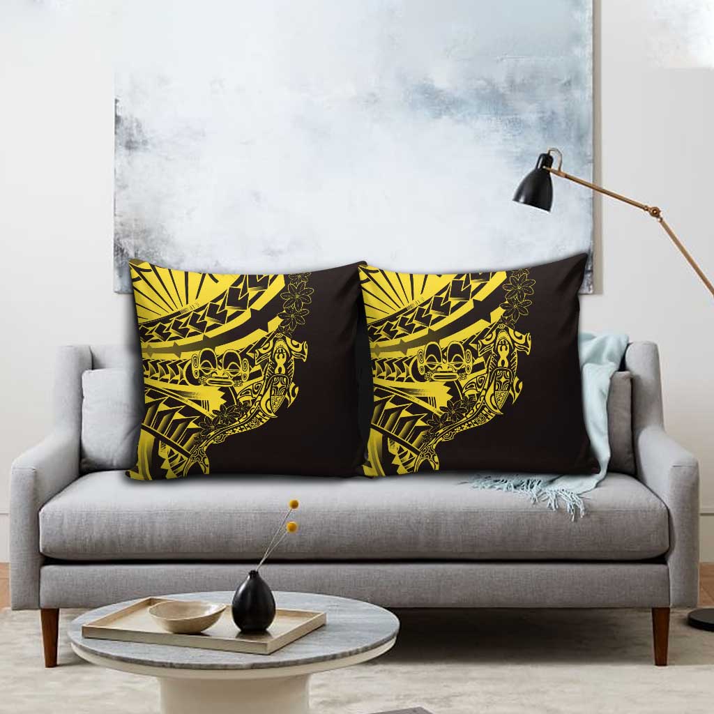 Yellow Marquesas Islands Pillow Cover Marquesan Matatiki Hammerhead Shark Patutiki - Polynesian Pride