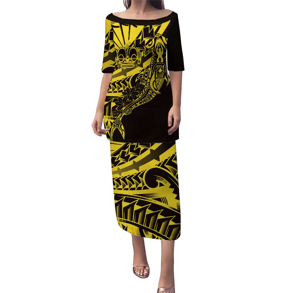 Yellow Marquesas Islands Puletasi Marquesan Matatiki Hammerhead Shark Patutiki - Polynesian Pride