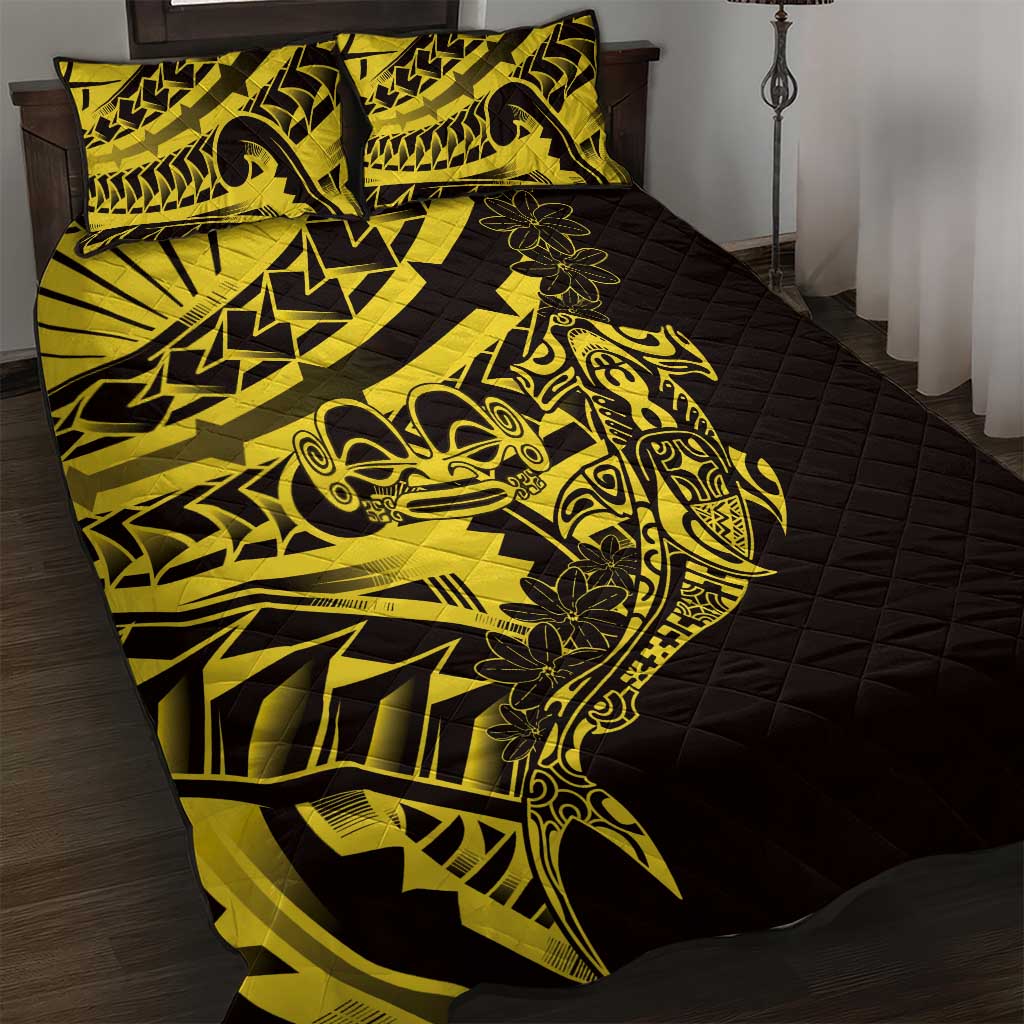 Yellow Marquesas Islands Quilt Bed Set Marquesan Matatiki Hammerhead Shark Patutiki - Polynesian Pride