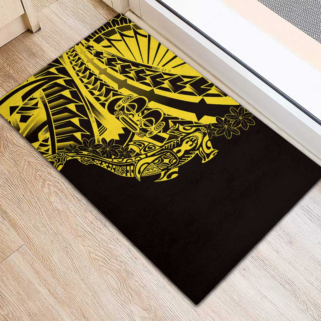 Yellow Marquesas Islands Rubber Doormat Marquesan Matatiki Hammerhead Shark Patutiki - Polynesian Pride