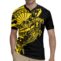 Yellow Marquesas Islands Rugby Jersey Marquesan Matatiki Hammerhead Shark Patutiki - Polynesian Pride