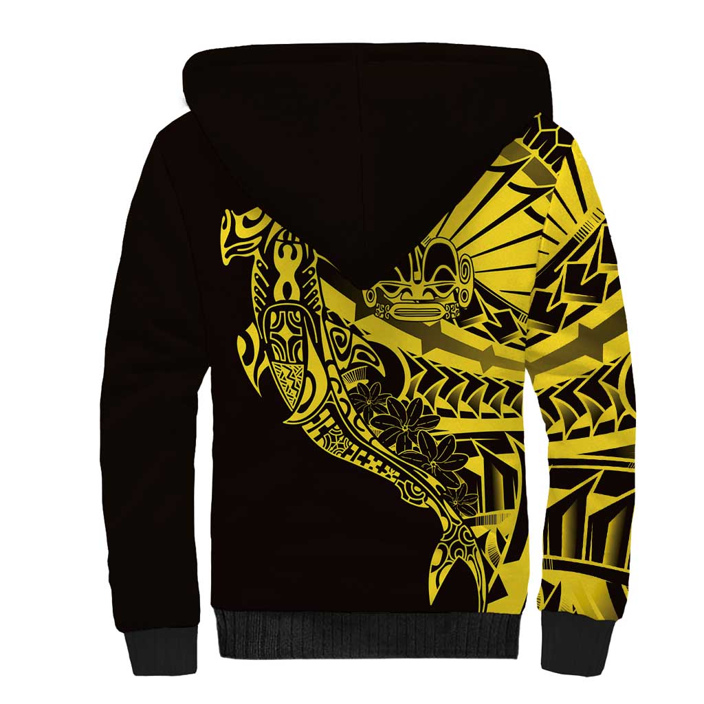 Yellow Marquesas Islands Sherpa Hoodie Marquesan Matatiki Hammerhead Shark Patutiki - Polynesian Pride