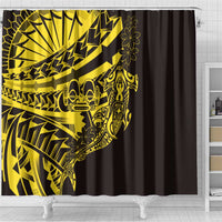 Yellow Marquesas Islands Shower Curtain Marquesan Matatiki Hammerhead Shark Patutiki - Polynesian Pride