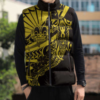 Yellow Marquesas Islands Sleeveless Puffer Jacket Marquesan Matatiki Hammerhead Shark Patutiki - Polynesian Pride