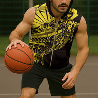 Yellow Marquesas Islands Sleeveless Zip Hoodie Marquesan Matatiki Hammerhead Shark Patutiki - Polynesian Pride