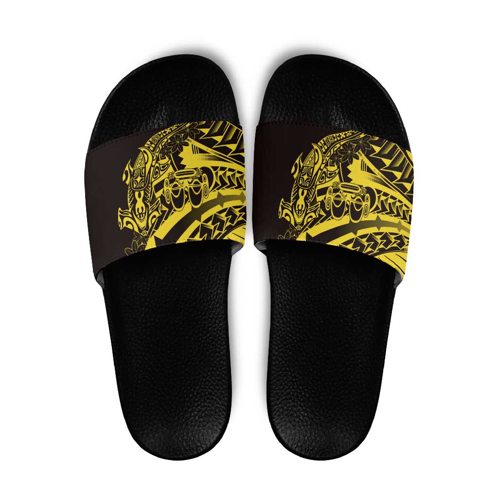 Yellow Marquesas Islands Slide Sandals Marquesan Matatiki Hammerhead Shark Patutiki - Polynesian Pride