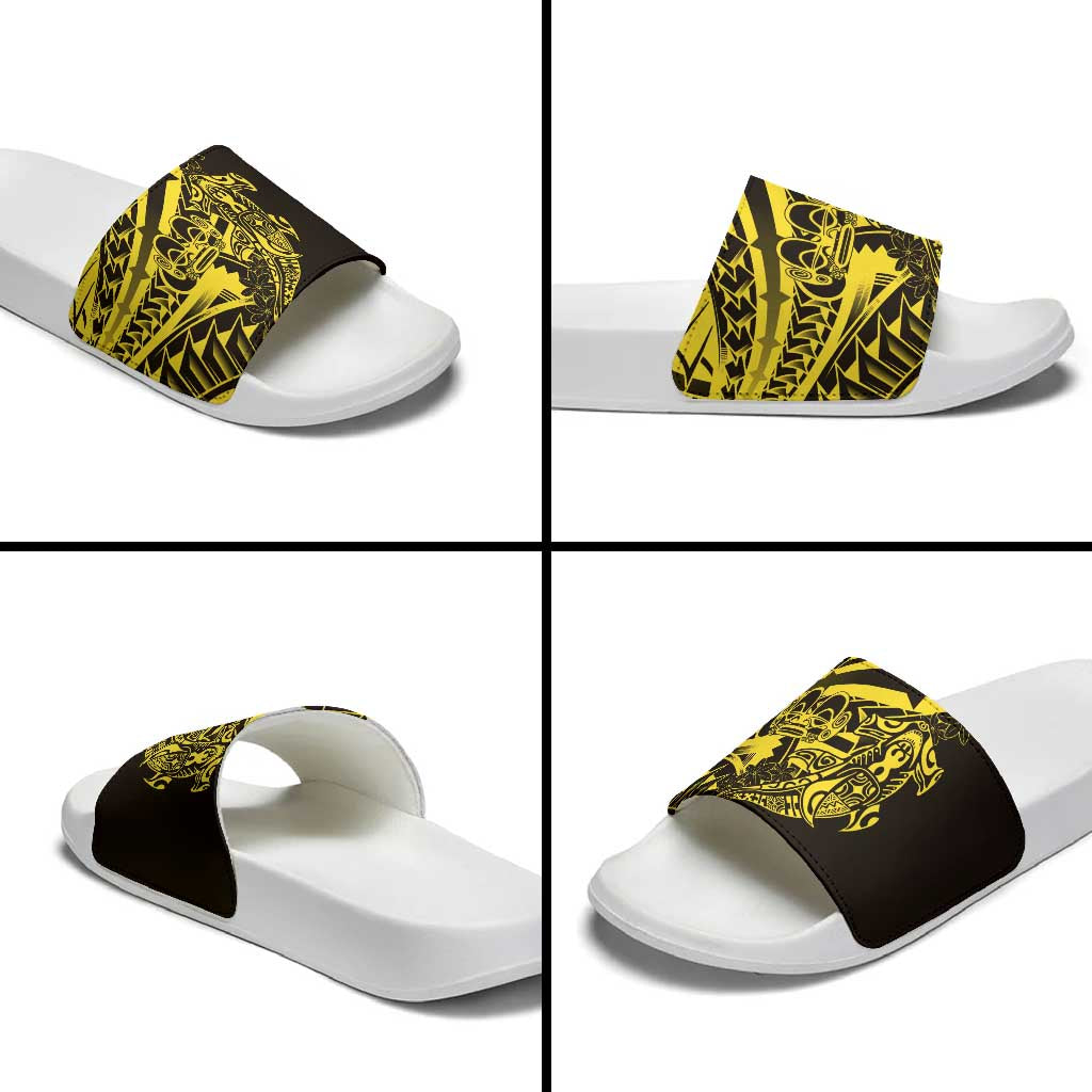 Yellow Marquesas Islands Slide Sandals Marquesan Matatiki Hammerhead Shark Patutiki - Polynesian Pride